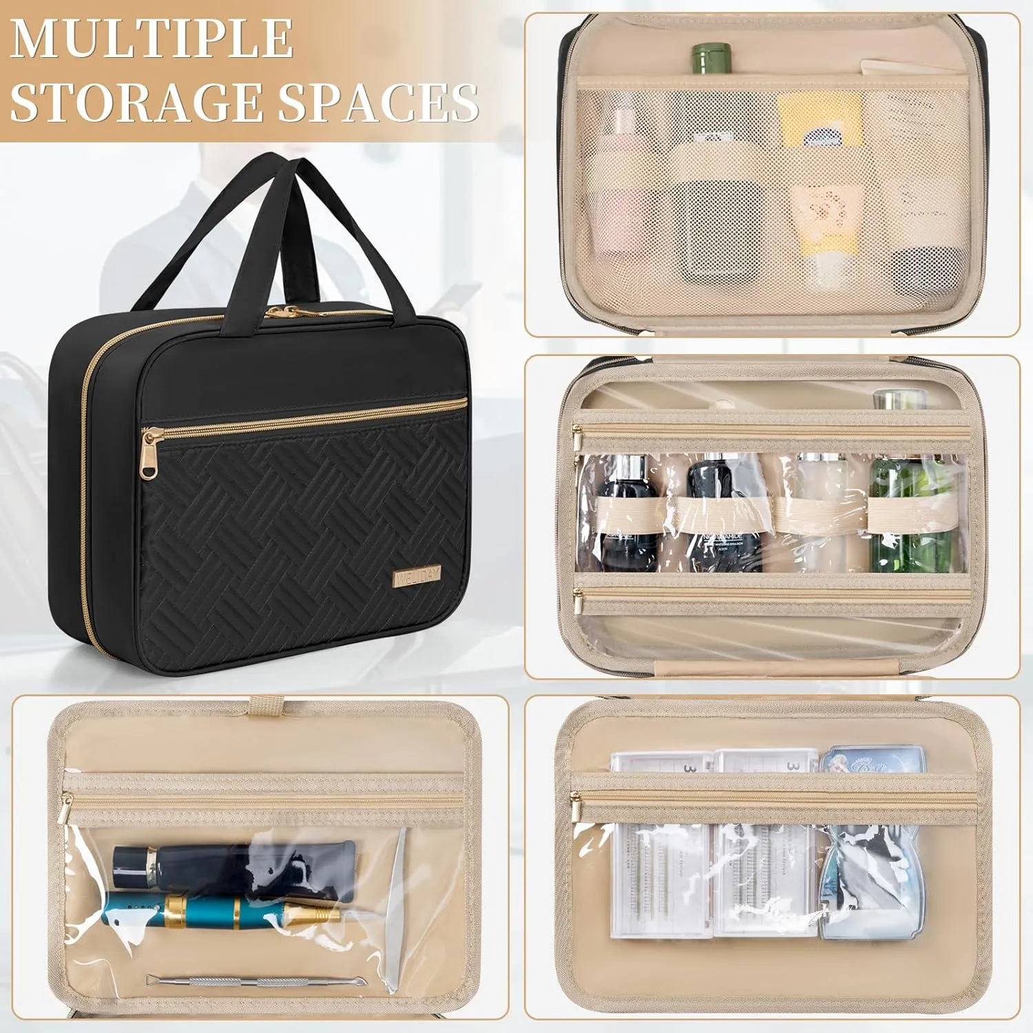 Travel Toiletry Bag - Spacious Toiletry Bag with Hanging Hook, Waterproof Makeup Bag for Women & Men, Travel Essentials (Medium-Black)