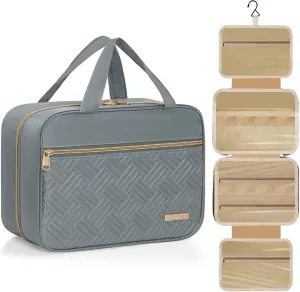 Travel Toiletry Bag - Spacious Toiletry Bag with Hanging Hook, Waterproof Makeup Bag for Women & Men, Travel Essentials (Medium-Grey)