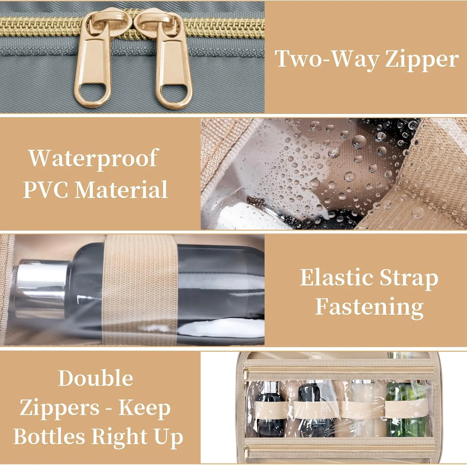 Travel Toiletry Bag - Spacious Toiletry Bag with Hanging Hook, Waterproof Makeup Bag for Women & Men, Travel Essentials (Medium-Grey)