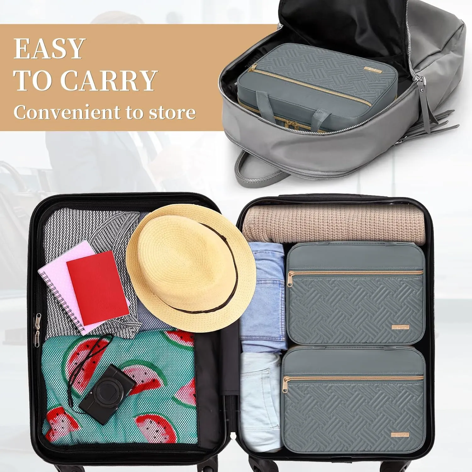 Travel Toiletry Bag - Spacious Toiletry Bag with Hanging Hook, Waterproof Makeup Bag for Women & Men, Travel Essentials (Medium-Grey)