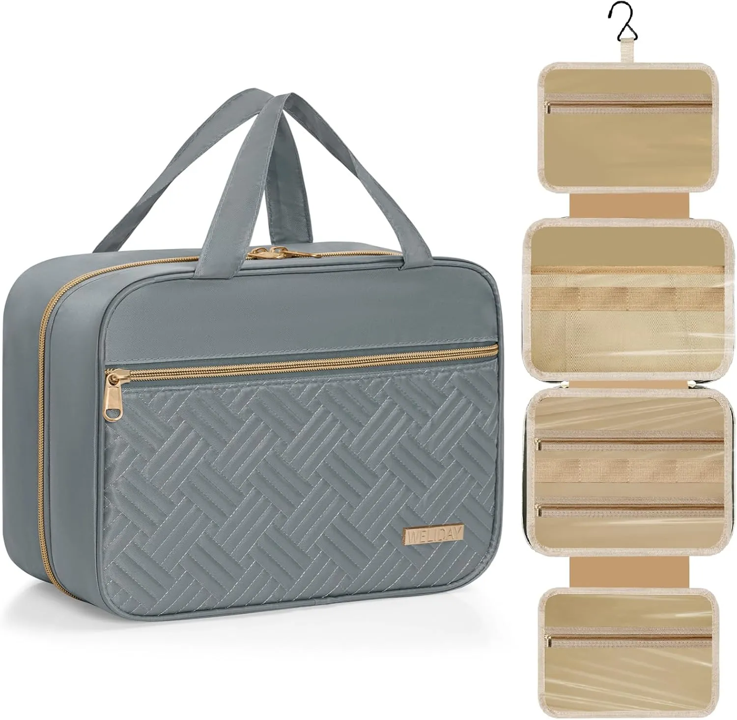 Travel Toiletry Bag - Spacious Toiletry Bag with Hanging Hook, Waterproof Makeup Bag for Women & Men, Travel Essentials (Medium-Grey)