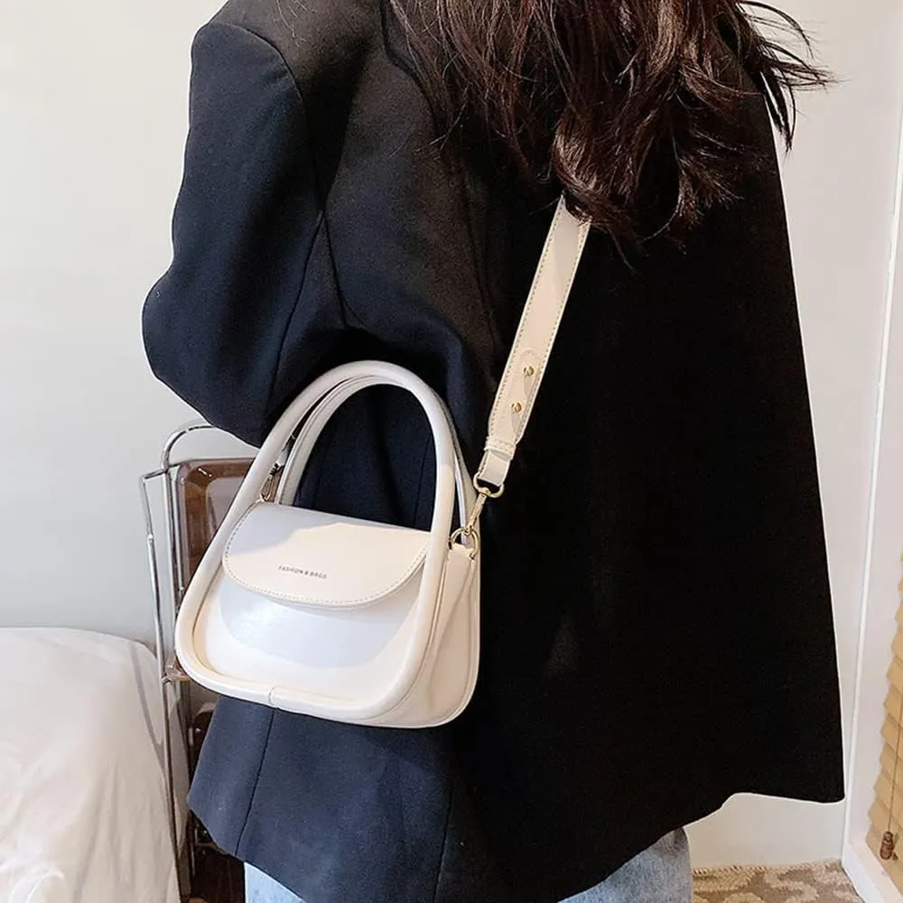 Trendy Women's Small Leather Handbag - Cute Top Handle Crossbody Satchel Bag (White)