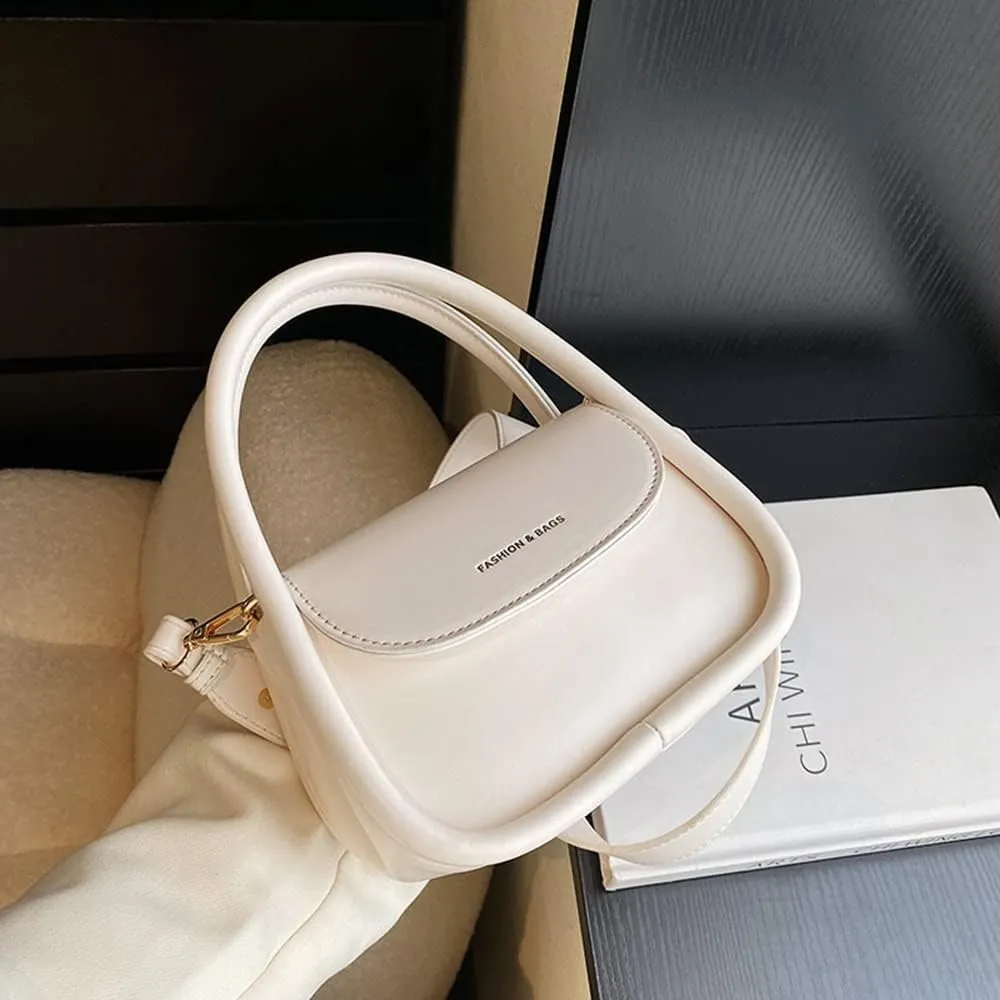Trendy Women's Small Leather Handbag - Cute Top Handle Crossbody Satchel Bag (White)