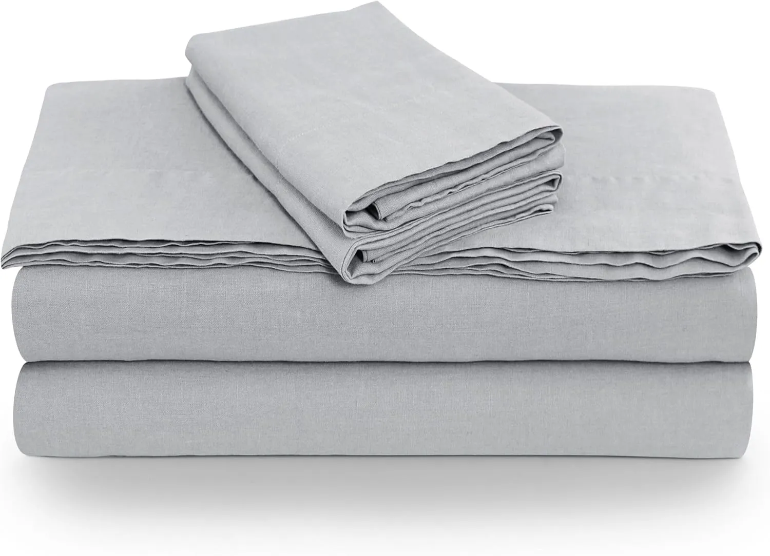 Tribeca Living 100% French Linen 4-Piece Bed Sheet Set, Silver Grey, Cal King Sheets - Extra Deep Pocket Bed Sheet Set, European Flax Certified, Garment Washed, Solid