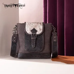 Trinity Ranch Genuine Hair-On Cowhide Tooled Concealed Carry Crossbody Bag