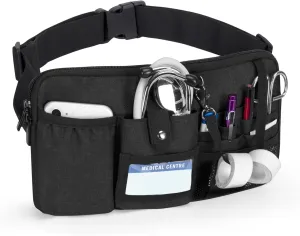 Trunab Utility Nurse Fanny Pack with 12 Essential Tool Pockets, Tape Holder, Adjustable Waist Belt, Medical Organizer Pouch for Nurse, Doctor Black