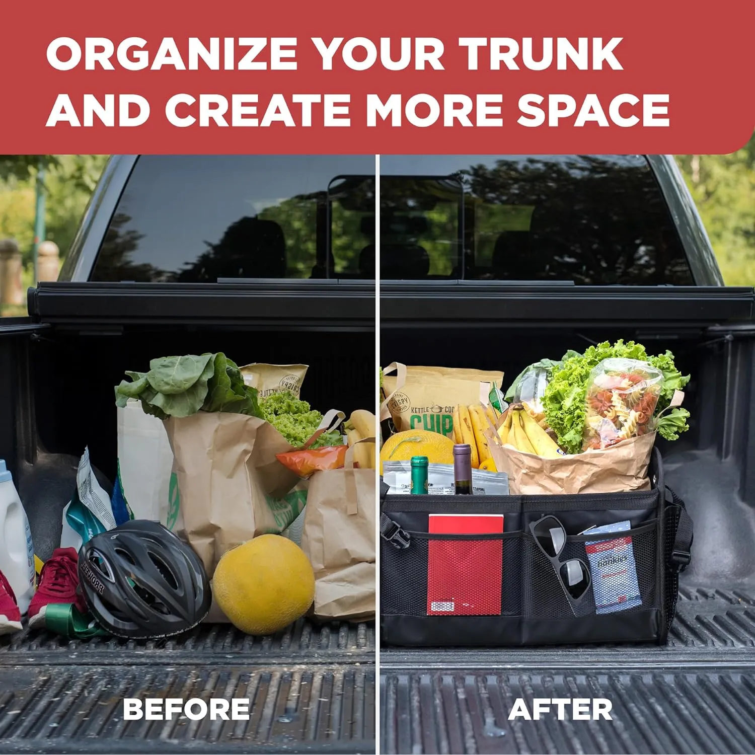 TRUNKCRATEPRO - XL Trunk Organizer For SUV, Car, Truck with 6 Compartments Adjustable Collapsible Portable Non-Skid Premium Cargo Storage Truck Organizer W Straps, Heavy Loads (Extra Large, Gray)