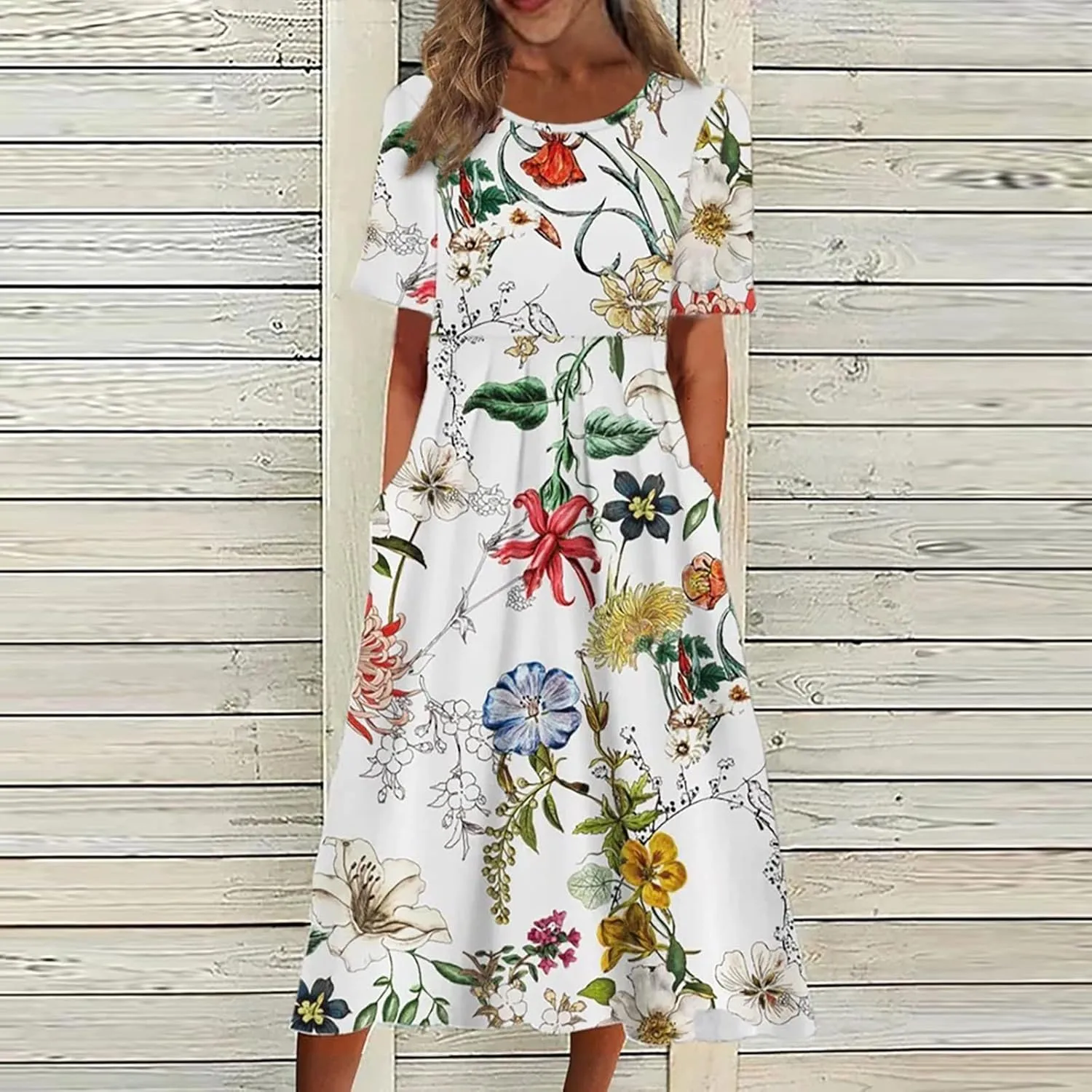 Tshirt Dress for Women Casual Plus Size Summer Midi Dress Boho Floral Print Loose Flowy Long Dresses with Pockets