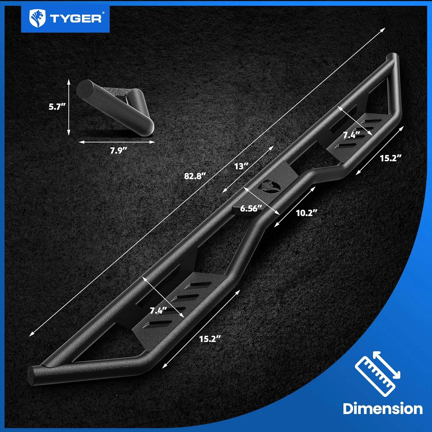 Tyger Auto Tyger Kobra Running Boards Compatible with 2005-2023 Toyota Tacoma | Double Cab | TG-KB2T25005 | Textured Black Drop Step Rail
