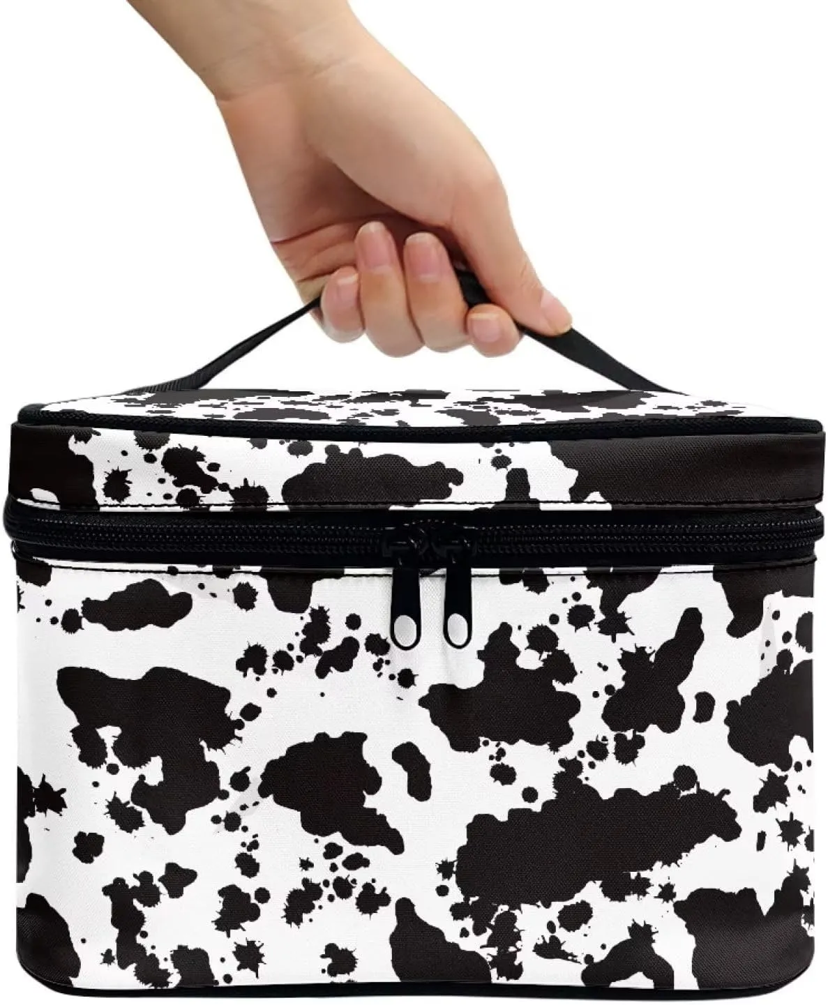 Uasibuni Black Camo Makeup Bag with Zipper Medium Cosmetic Bag with Handle Toiletry Bag Small Cosmetic Bag for Purse