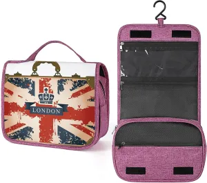 Uk Flag Print,Toiletry Bag Hanging Travel Makeup Organizer,Travel Suitcase British Flag London,Cosmetic Makeup Bag for Full Sized Toiletries,Blue Red Brown, 215-SDS0326MakeupBagA1584