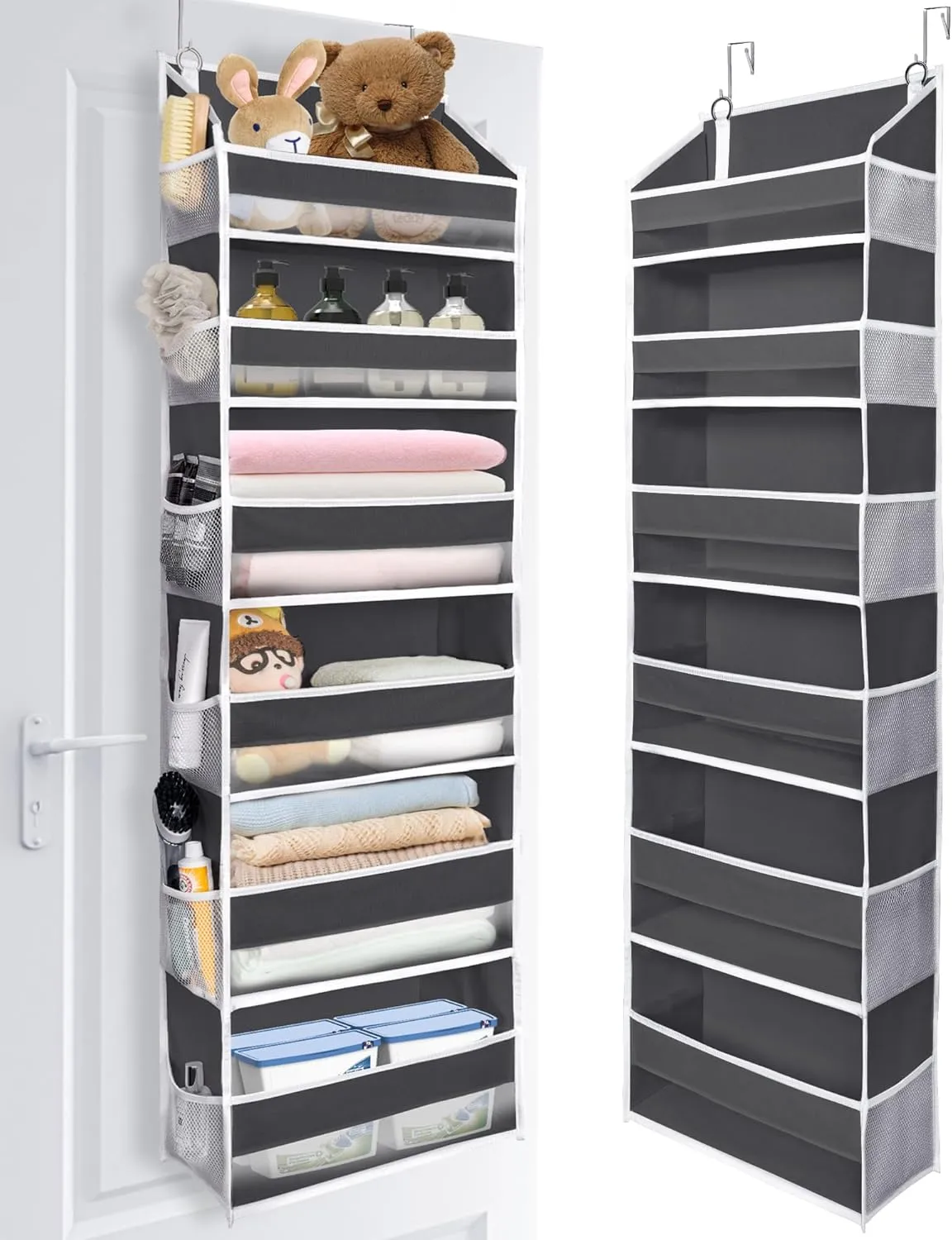ULG Over The Door Organizer with 6 Large Pockets 12 Side Pockets, 50lbs Weight Capacity Door Hanging Organizer for Bedroom, Bathroom, Pantry, Nursery Storage, Dark Gray