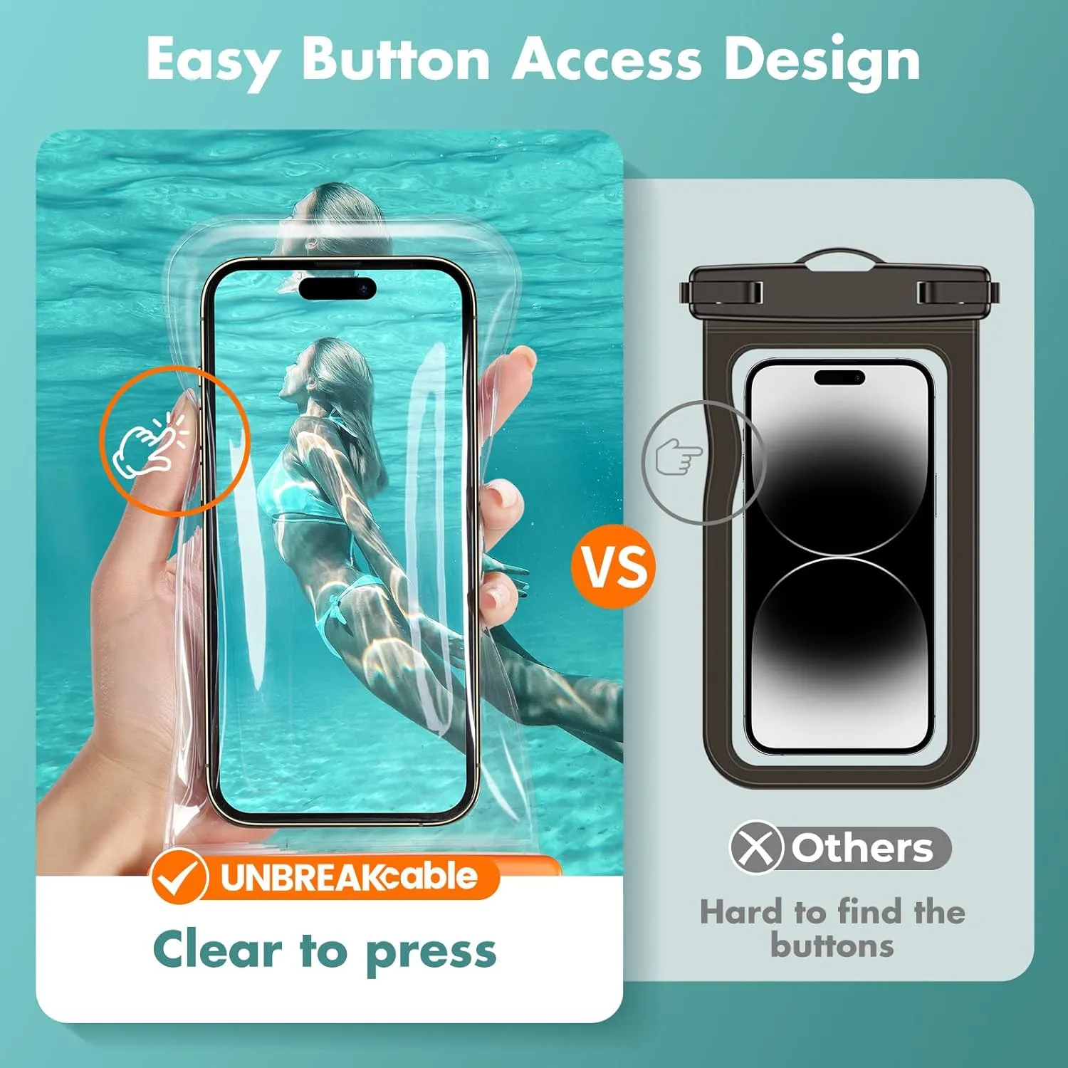 UNBREAKcable Waterproof Phone Pouch-2 Pack IPX8 Waterproof Phone Case for iPhone 16 15 14 13 12 Pro Max & Samsung S25 S24-Dry Bag & Travel Essentials for Beach, Pool, Kayak & Cruise-7" Orange   Purple