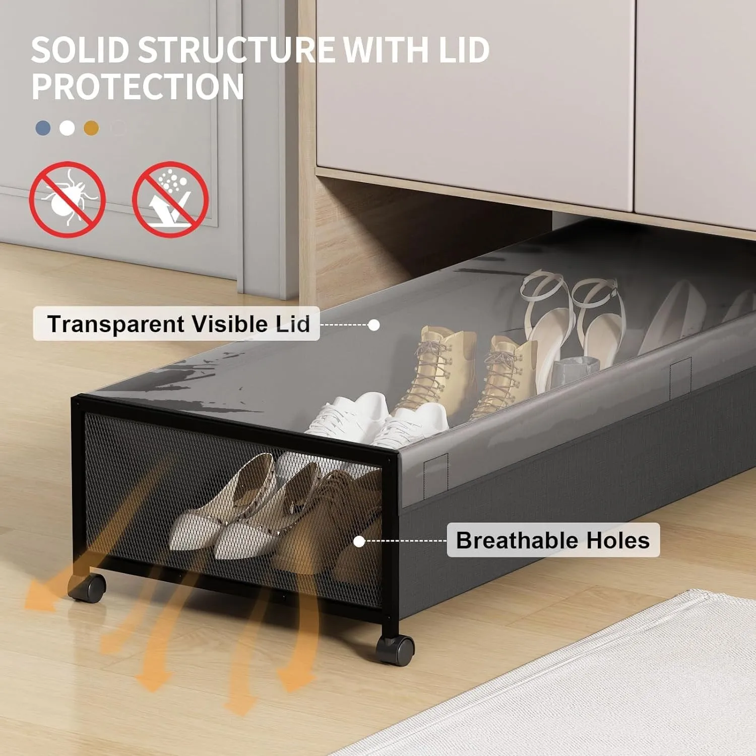 Under Bed Storage with Wheels, XXXL Larger Under Bed Storage Containers with Clear Lids, 36'' Lengthen Under Bed Shoe Organizer, Rolling for Shoes Clothes(Black 2 Pack, XXXL(36"x16.6"x7.48"))