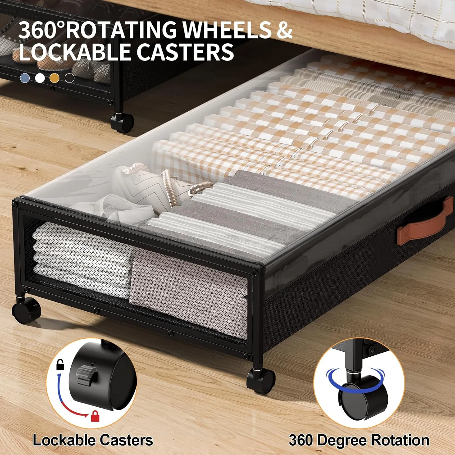 Under Bed Storage with Wheels, XXXL Larger Under Bed Storage Containers with Clear Lids, 36'' Lengthen Under Bed Shoe Organizer, Rolling for Shoes Clothes(Black 2 Pack, XXXL(36"x16.6"x7.48"))