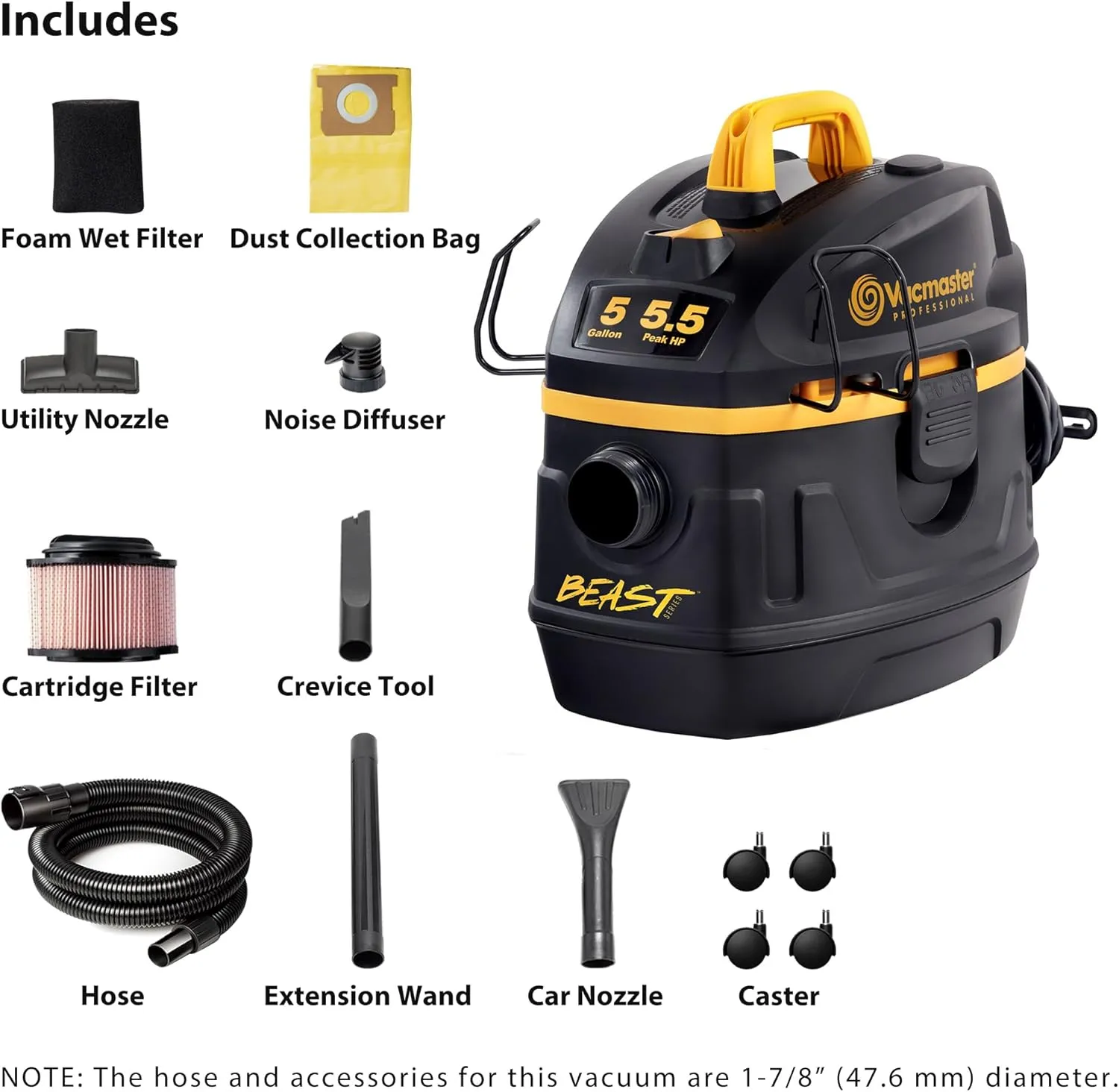 Vacmaster Professional Beast Series 5-Gallon* 5.5 Peak HP† Wet/Dry Vacuum