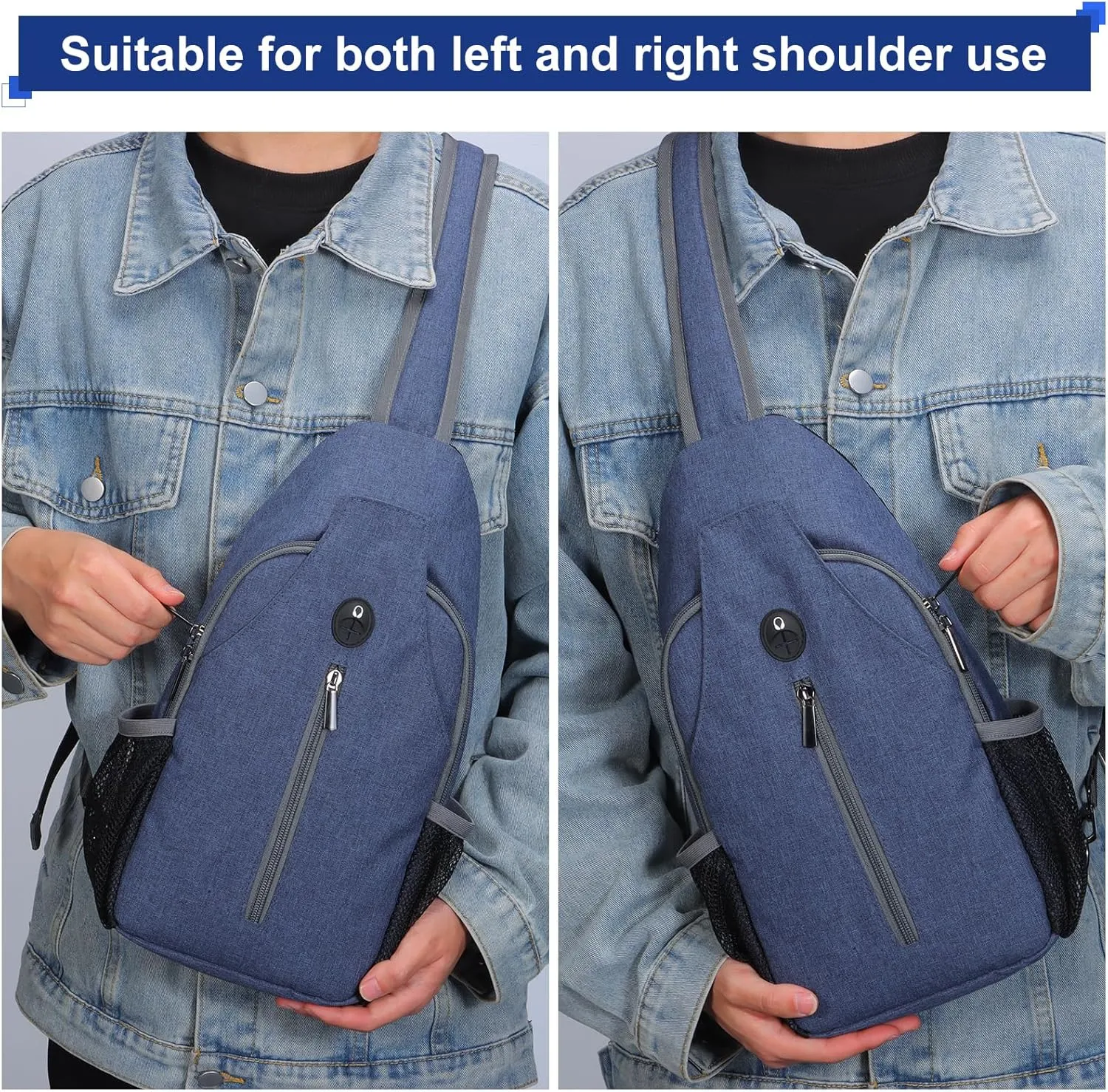 VADOO Sling Backpack with RFID Blocking and Phone Holder on Strap for Men Women Crossbody Chest Bag for Travel Hiking