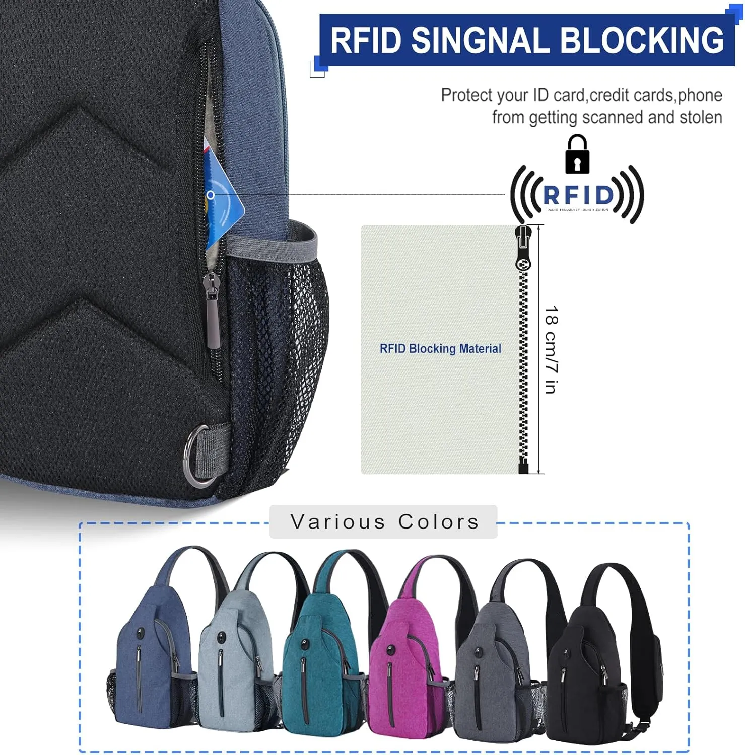 VADOO Sling Backpack with RFID Blocking and Phone Holder on Strap for Men Women Crossbody Chest Bag for Travel Hiking
