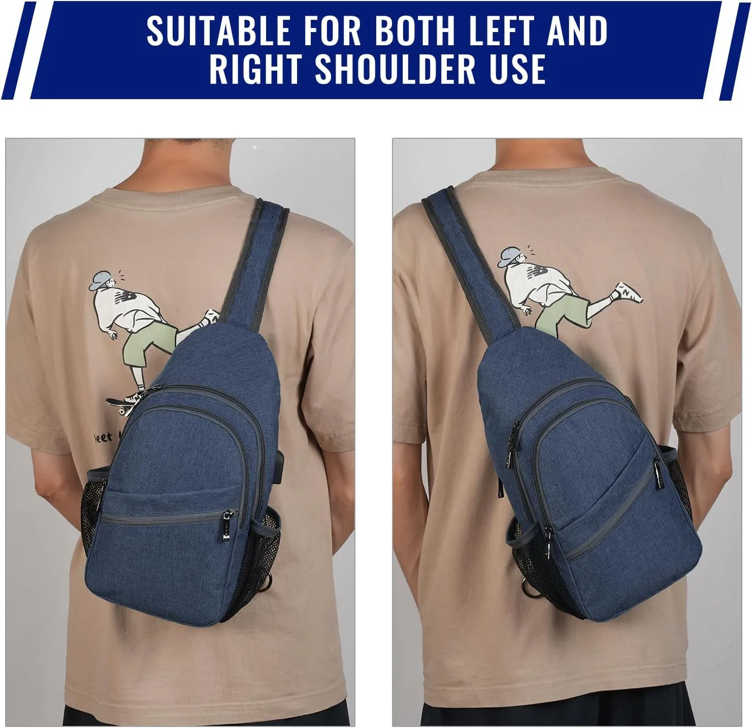 VADOO Sling Backpack with RFID Blocking and Phone Holder on Strap for Men Women Crossbody Chest Bag for Travel Hiking