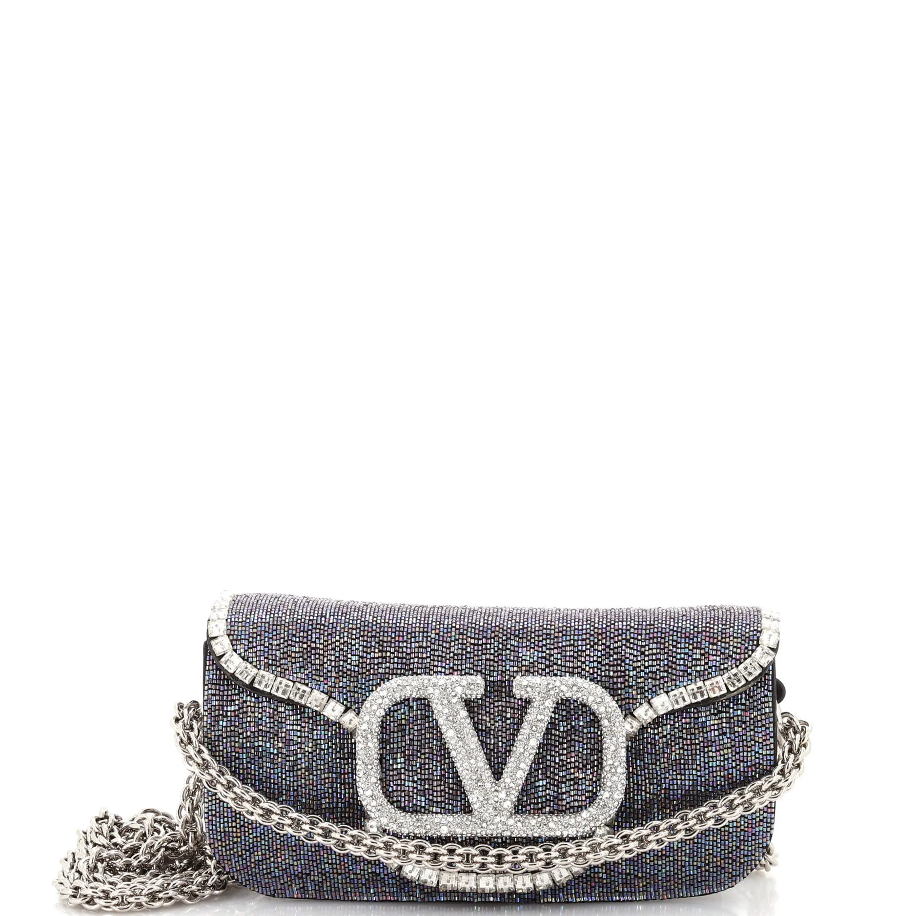 VALENTINO GARAVANI VLogo Loco Flap Shoulder Bag Embellished Leather Small