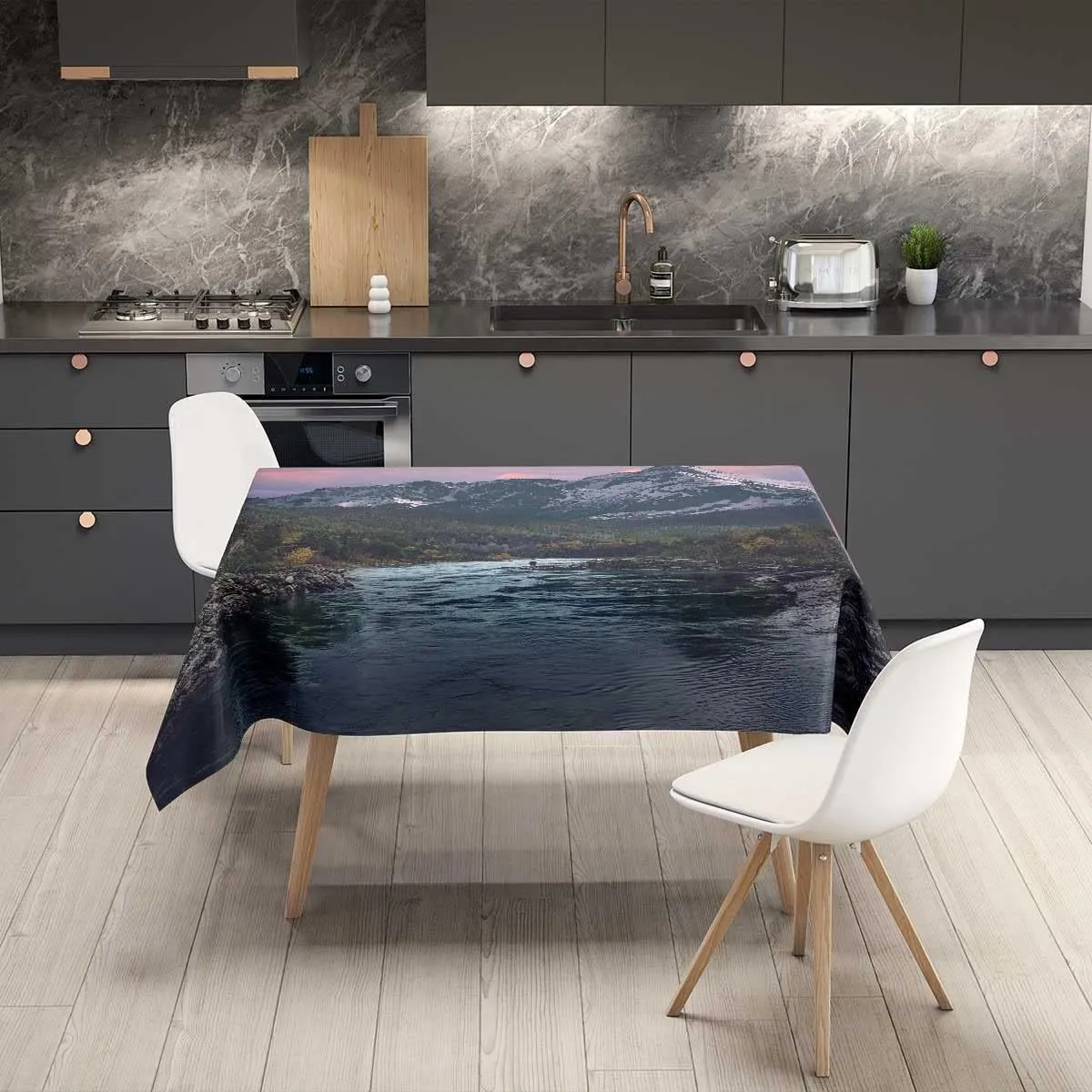 Valley River Mountain Landscape Table Cloth Patio Table Cover Rectangle for Christmas Parties 60 X 84 Inch