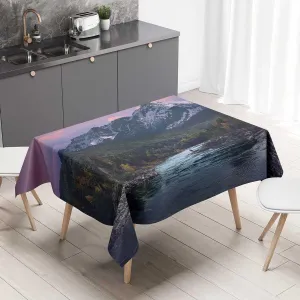 Valley River Mountain Landscape Table Cloth Patio Table Cover Rectangle for Christmas Parties 60 X 84 Inch