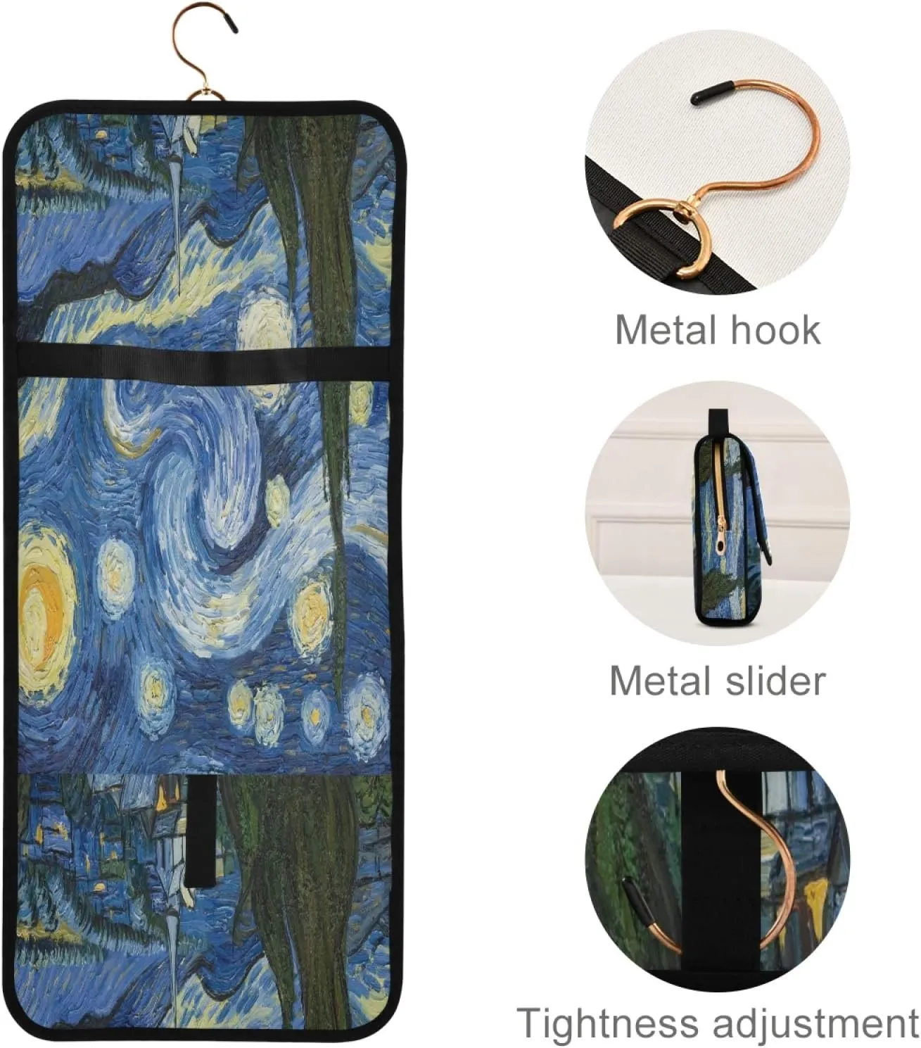 Van Gogh The Starry Night Art Travel Toiletry Bag Cosmetic Make up Brush Cases Hanging Water-resistant Accessories Organizer for Women 3PCS
