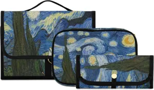 Van Gogh The Starry Night Art Travel Toiletry Bag Cosmetic Make up Brush Cases Hanging Water-resistant Accessories Organizer for Women 3PCS
