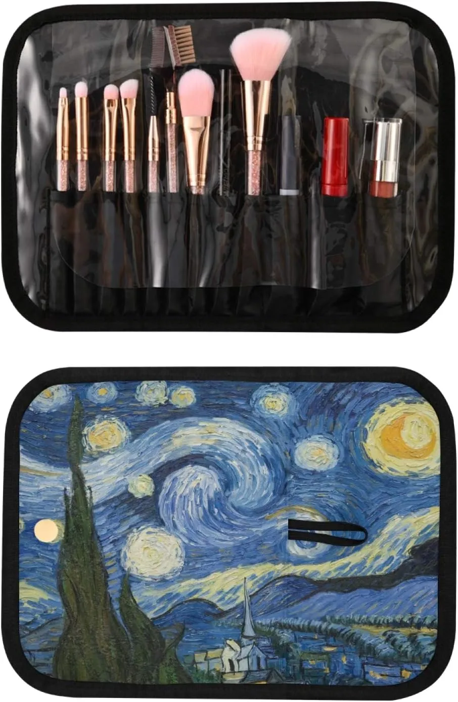 Van Gogh The Starry Night Art Travel Toiletry Bag Cosmetic Make up Brush Cases Hanging Water-resistant Accessories Organizer for Women 3PCS