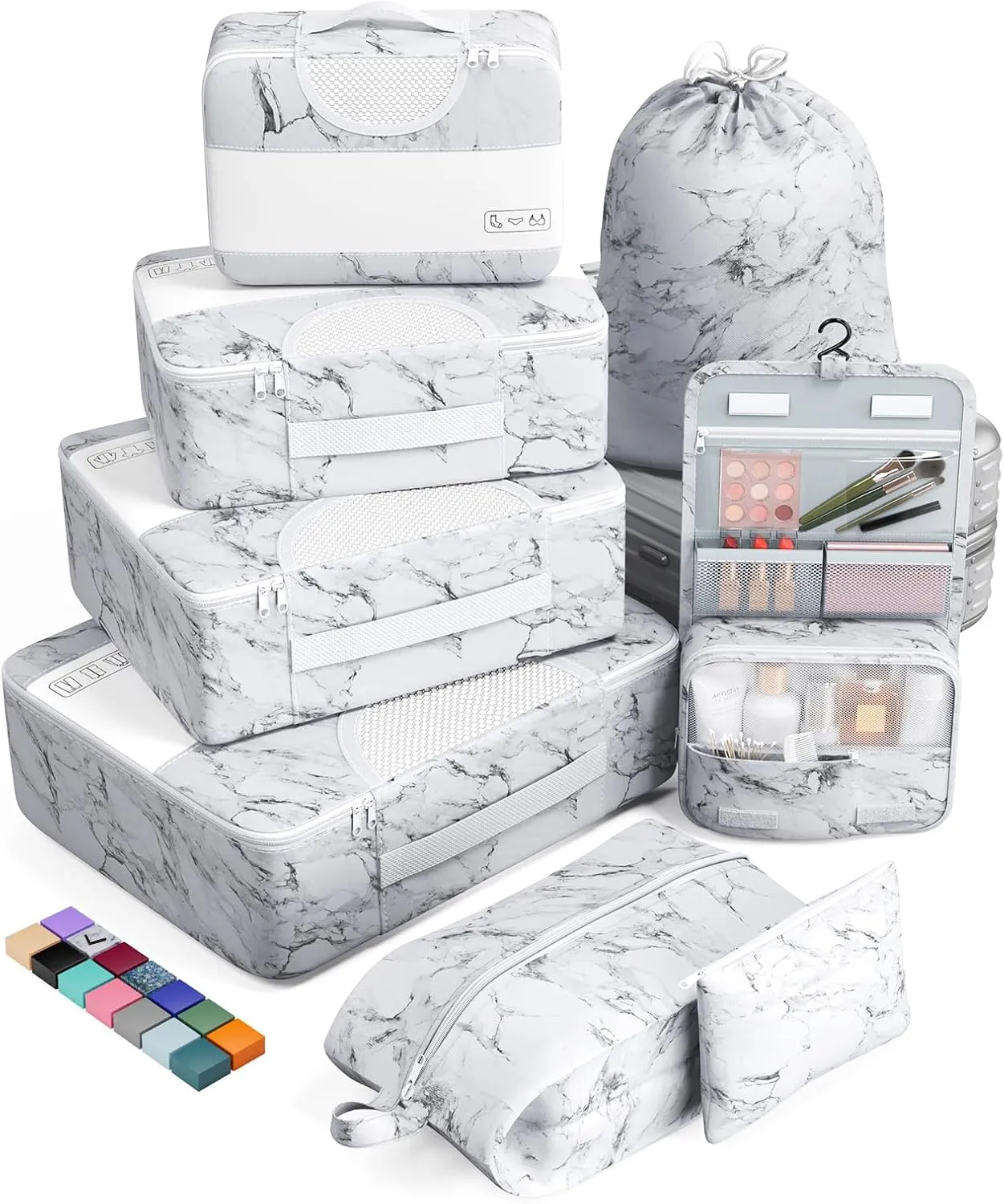 Veken 8 Set Packing Cubes, Travel Gifts for Women Mom, Carry on Suitcase Organizer Bags with Hanging Toiletry Bag and Large Laundry Bag, Travel Essentials Luggage Accessories for Cruise Ship