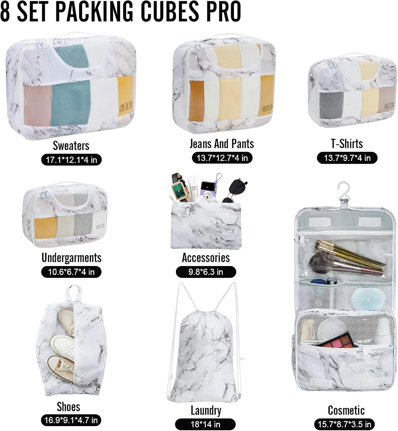 Veken 8 Set Packing Cubes, Travel Gifts for Women Mom, Carry on Suitcase Organizer Bags with Hanging Toiletry Bag and Large Laundry Bag, Travel Essentials Luggage Accessories for Cruise Ship