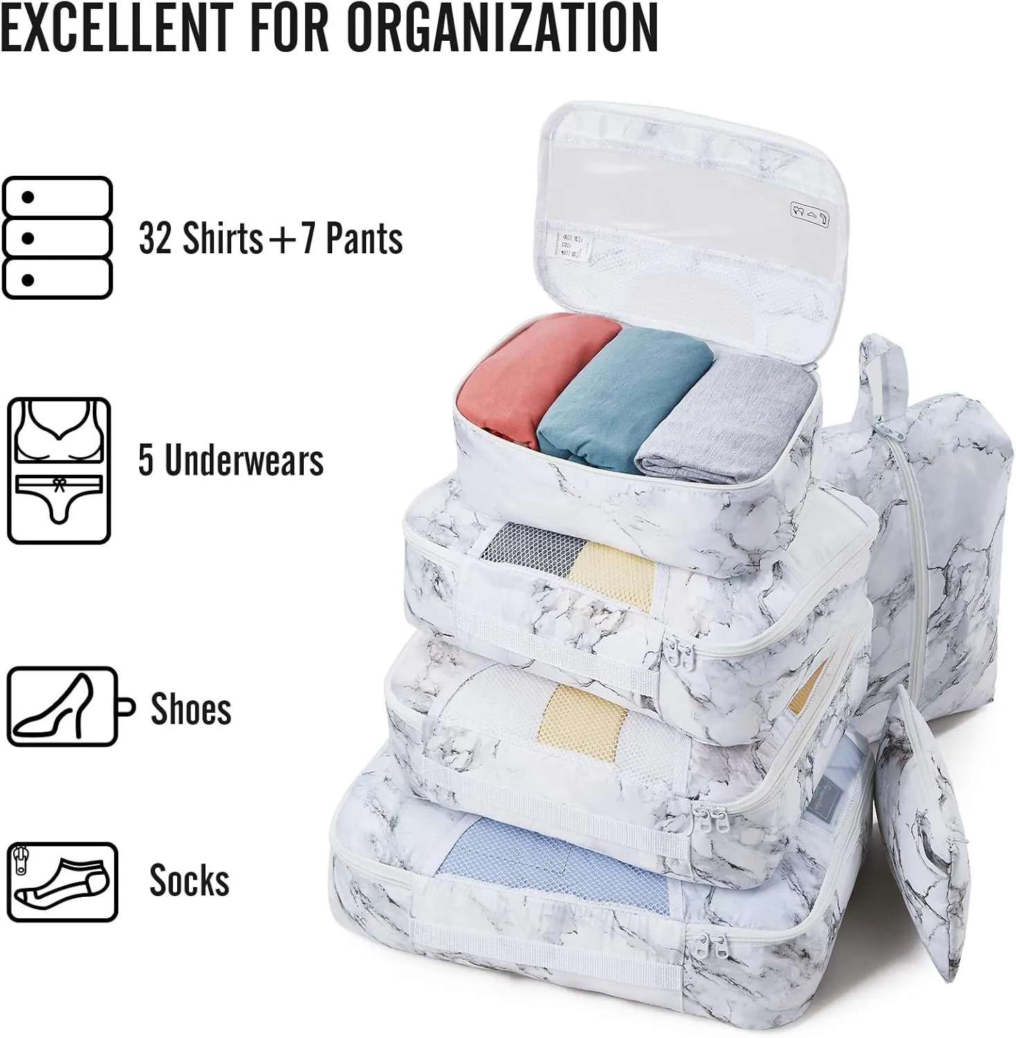 Veken 8 Set Packing Cubes, Travel Gifts for Women Mom, Carry on Suitcase Organizer Bags with Hanging Toiletry Bag and Large Laundry Bag, Travel Essentials Luggage Accessories for Cruise Ship