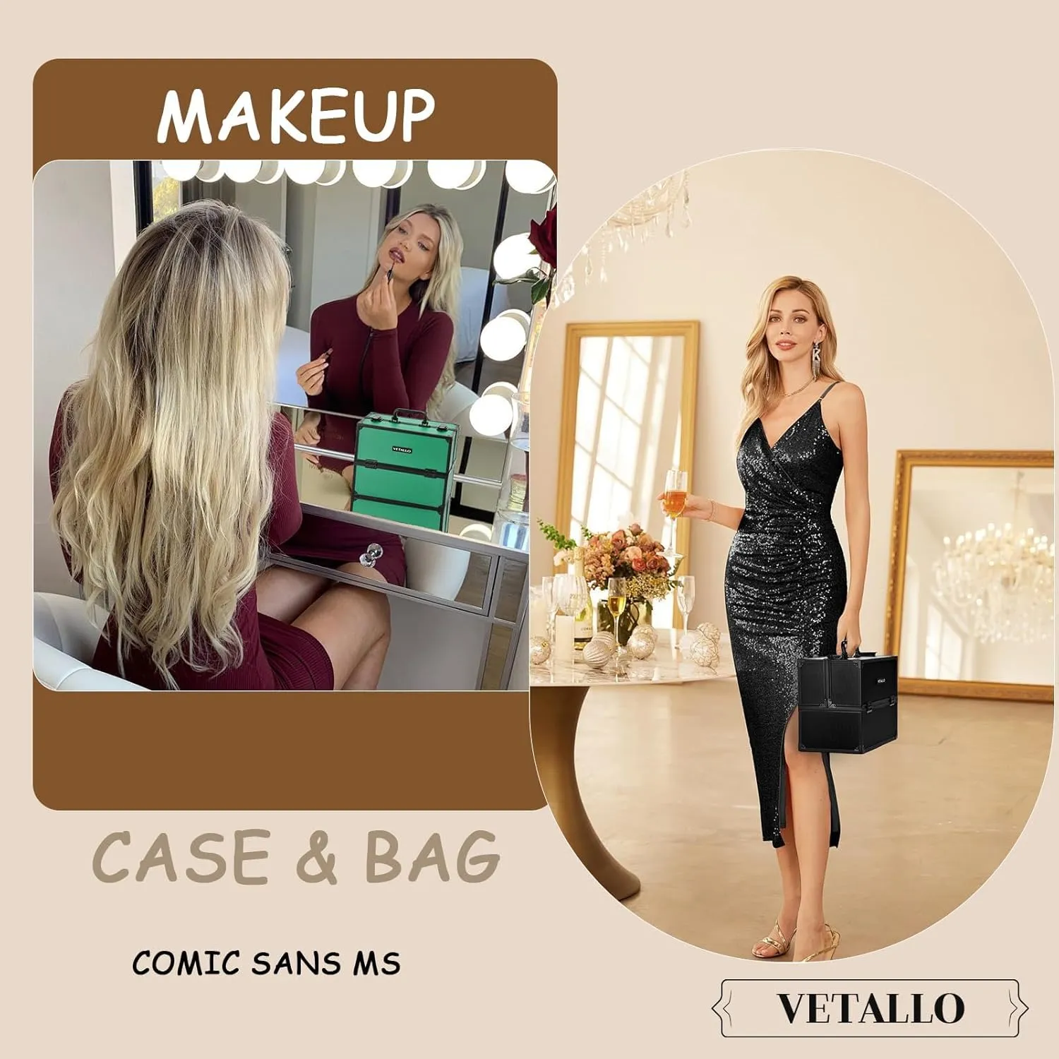VETALLO Travel Makeup Case Organizer, Large Makeup Organizer I Portable Makeup Case Organizer I Make Up Box I Makeup Train Case I Birthday Gifts for Her Women Bestie I Green