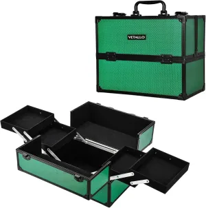 VETALLO Travel Makeup Case Organizer, Large Makeup Organizer I Portable Makeup Case Organizer I Make Up Box I Makeup Train Case I Birthday Gifts for Her Women Bestie I Green
