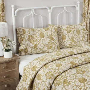 VHC Brands Dorset, Farmhouse Ruffled Pillow Cases, Standard Size, Floral, Gold, 21x26, Set of 2