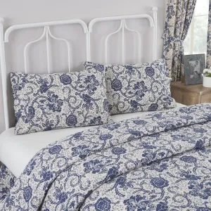 VHC Brands Dorset, Farmhouse Ruffled Pillow Cases, Standard Size, Floral, Navy, 21x26, Set of 2