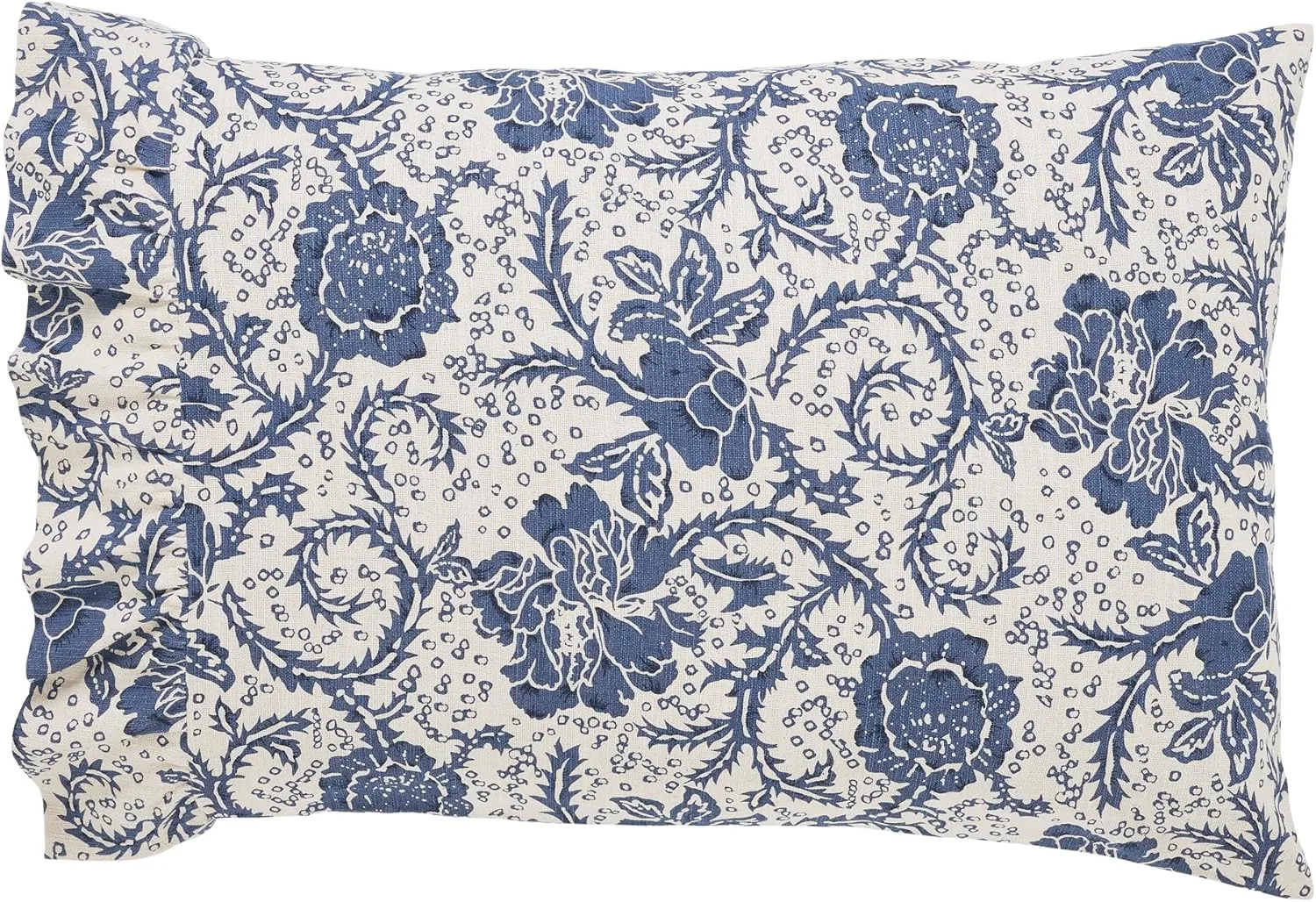 VHC Brands Dorset, Farmhouse Ruffled Pillow Cases, Standard Size, Floral, Navy, 21x26, Set of 2