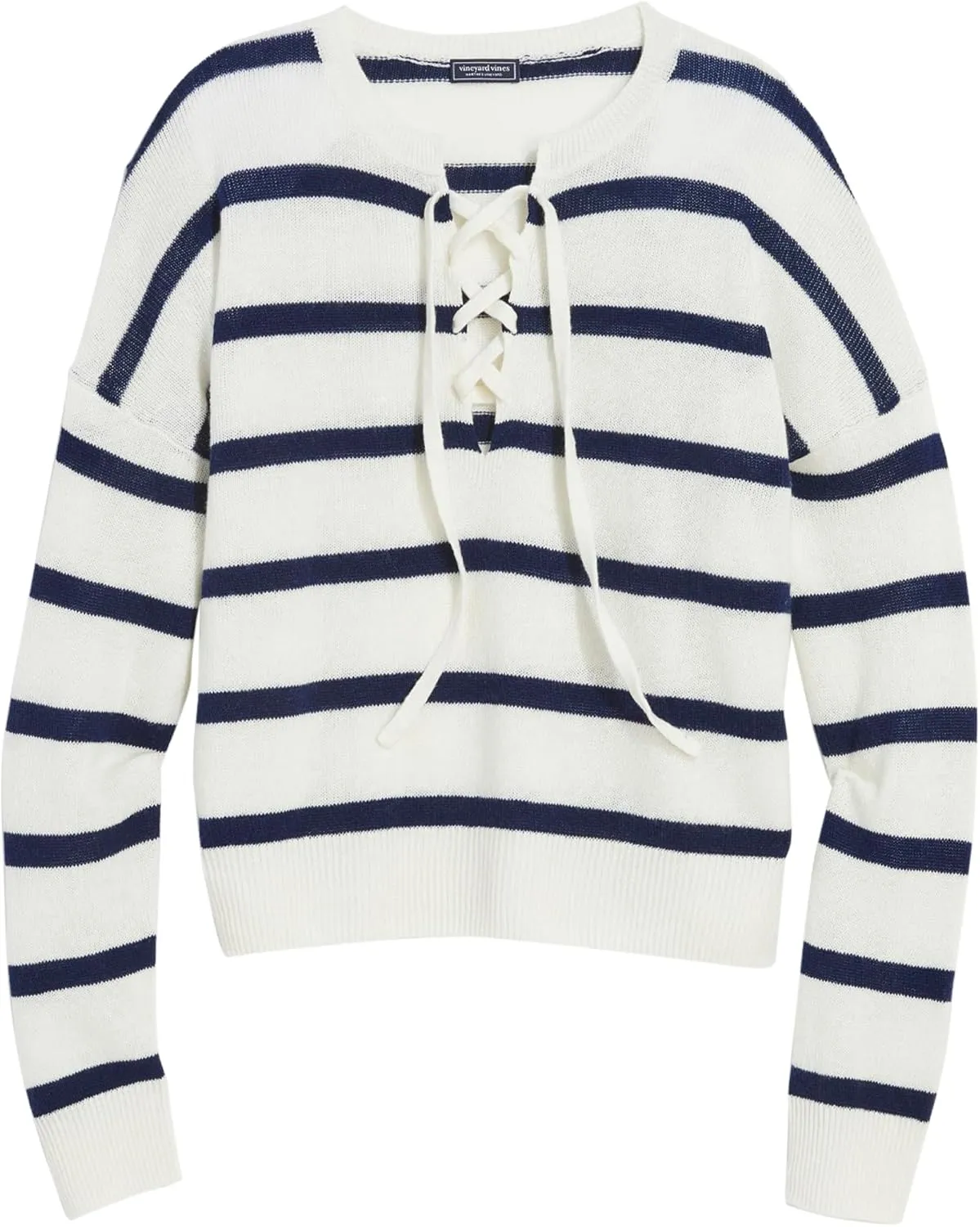 vineyard vines Women's Linen Cashmere Lace-up Crewneck Sweater