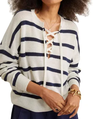 vineyard vines Women's Linen Cashmere Lace-up Crewneck Sweater