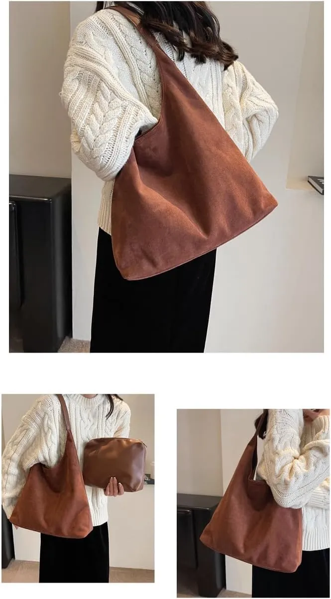 Vintage Suede Tote Bag for Women Autumn Winter 2025 Collection Retro Casual Commute Large Capacity Shoulder Bag