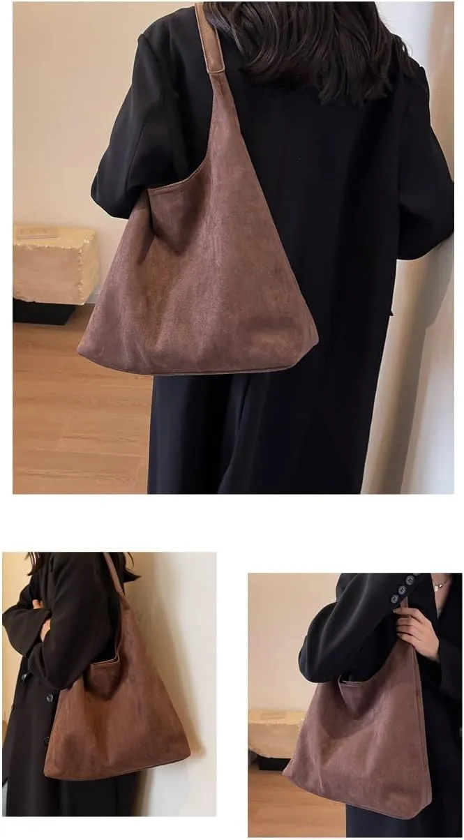Vintage Suede Tote Bag for Women Autumn Winter 2025 Collection Retro Casual Commute Large Capacity Shoulder Bag