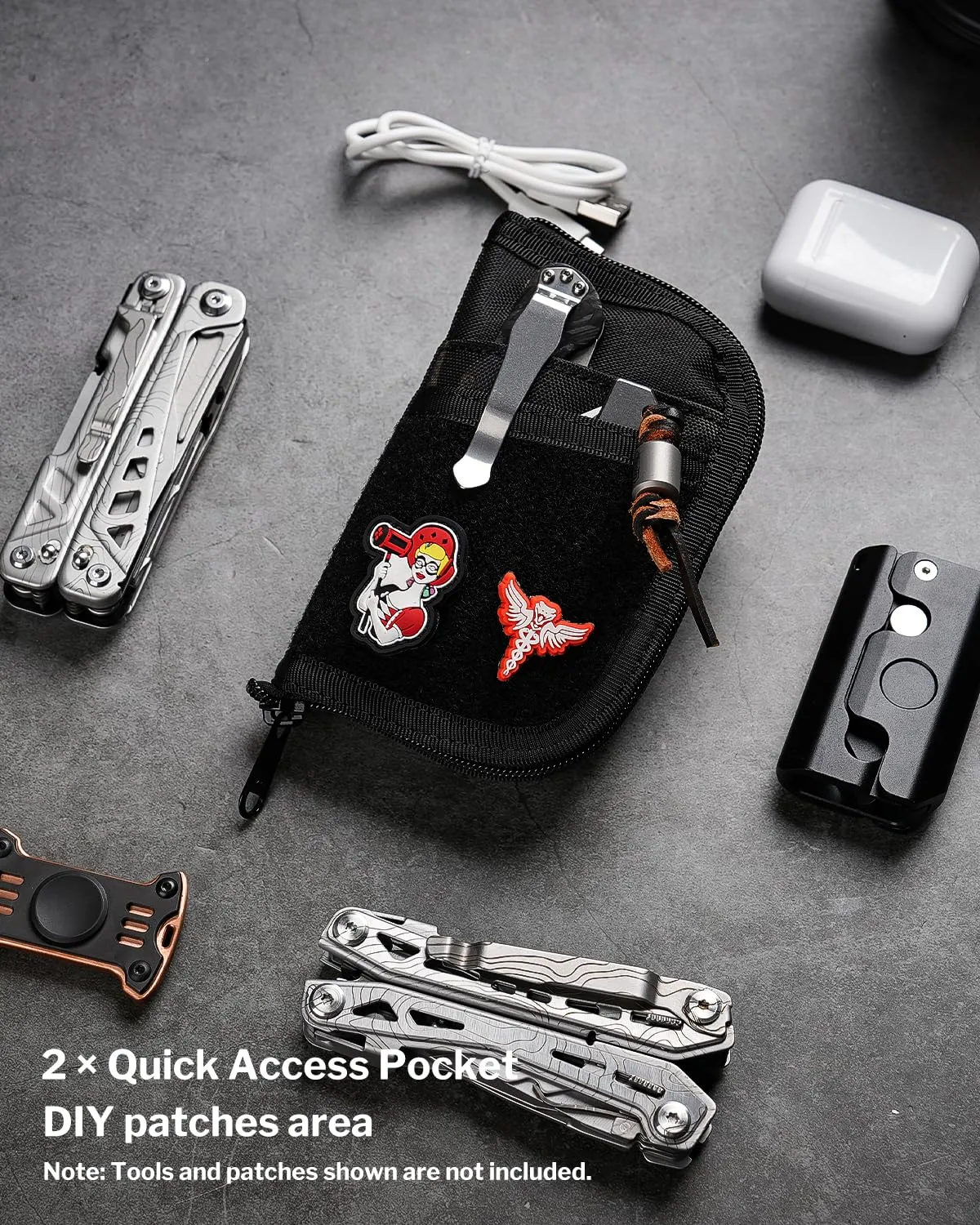 VIPERADE VE10 EDC Pouch, Pocket Organizer for Men, EDC Pocket Organizer, EDC Organizer Pouch with 7 Pockets, EDC Pouch Organizer, Utility EDC Pocket Pouch for Multitools, EDC Gears Black