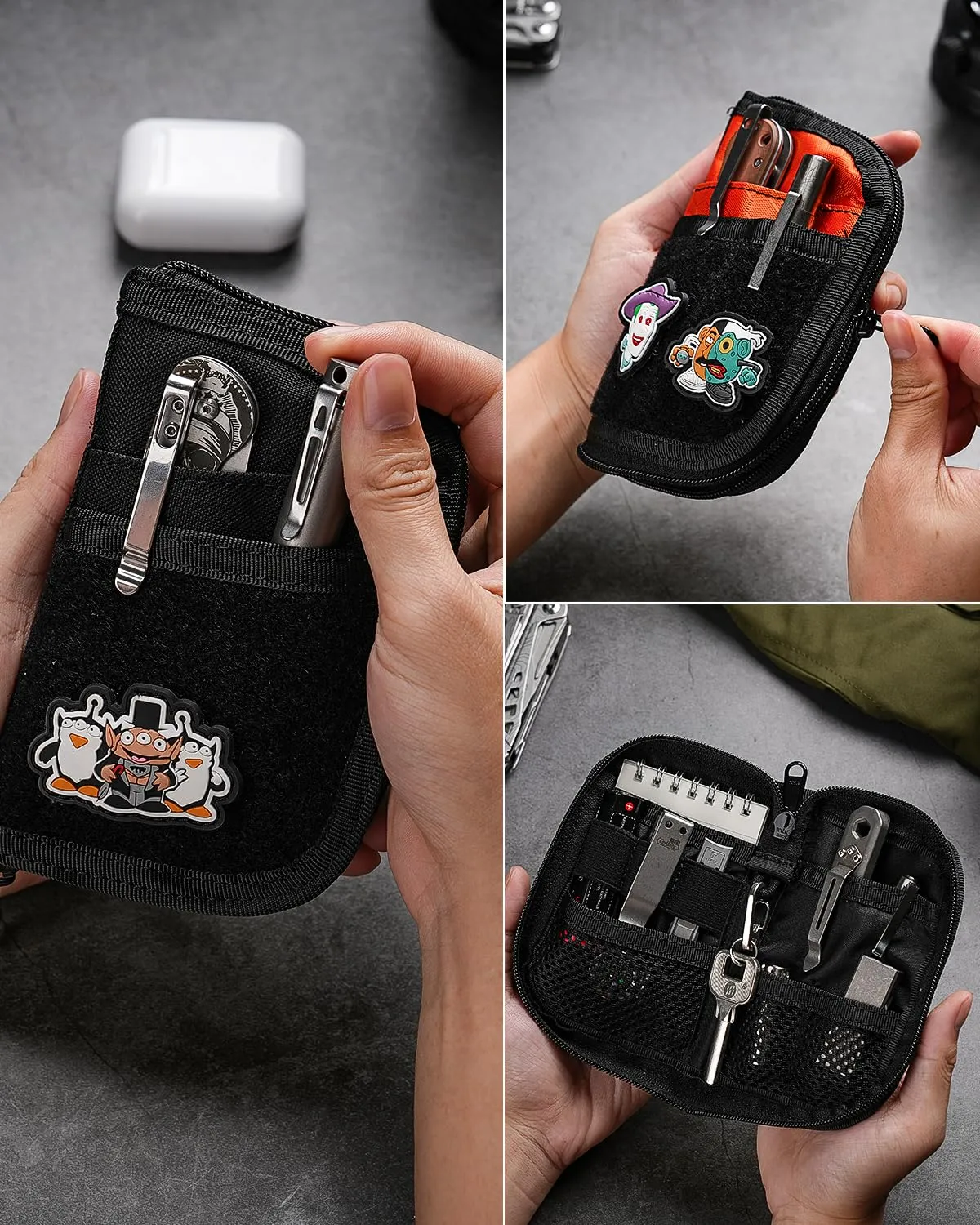 VIPERADE VE10 EDC Pouch, Pocket Organizer for Men, EDC Pocket Organizer, EDC Organizer Pouch with 7 Pockets, EDC Pouch Organizer, Utility EDC Pocket Pouch for Multitools, EDC Gears Black