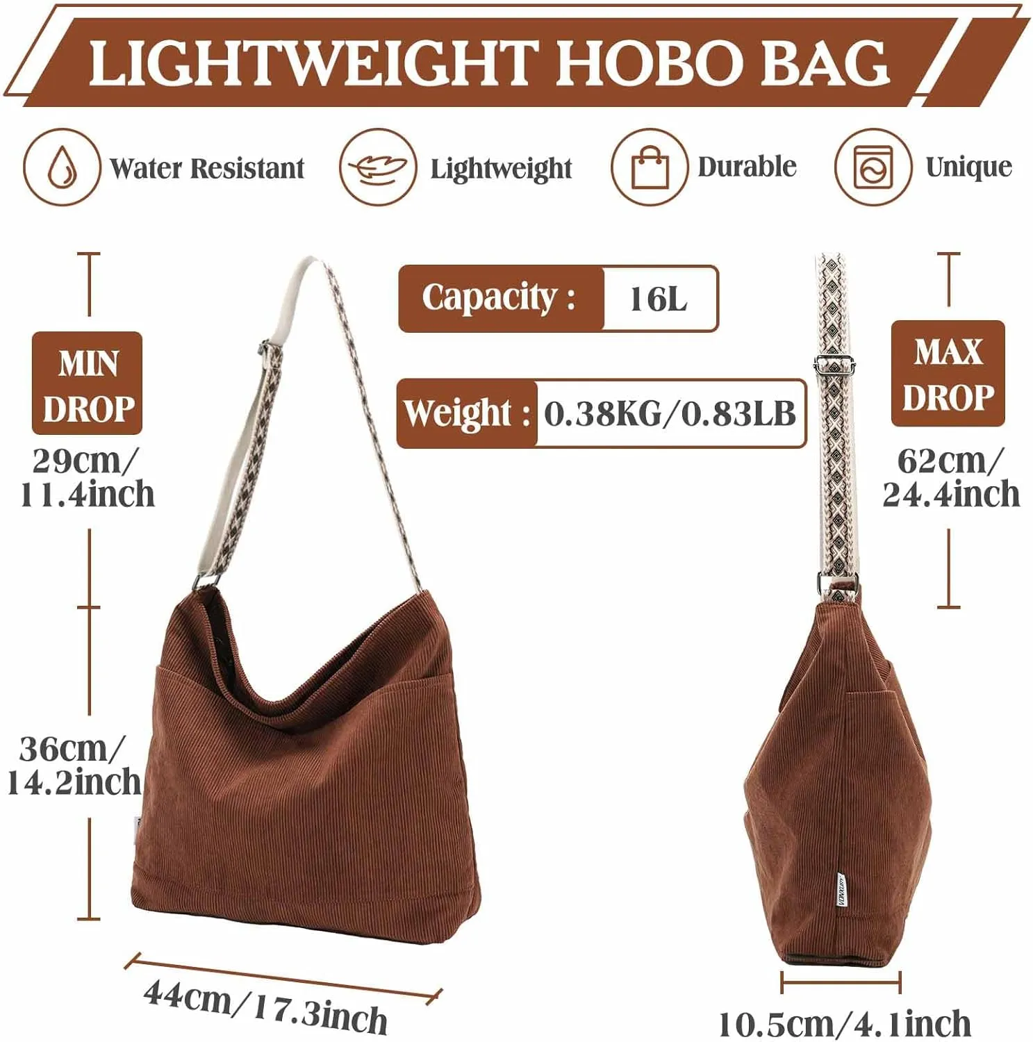 VX VONXURY Crossbody Bag,Lightweight Canvas Shoulder Tote for Women Water Resistant Top Zip Hobo Purse with Adjustable Strap