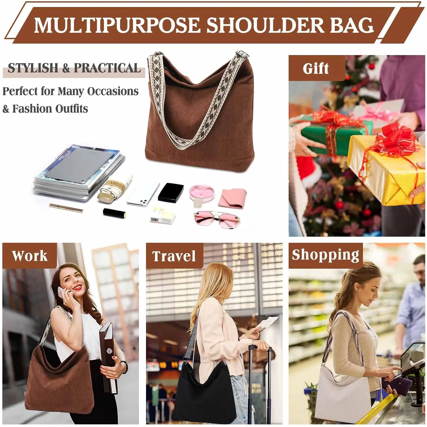 VX VONXURY Crossbody Bag,Lightweight Canvas Shoulder Tote for Women Water Resistant Top Zip Hobo Purse with Adjustable Strap
