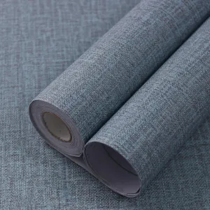 WADILE Grasscloth Peel and Stick Wallpaper 23.6in x 236in, Textured Contact Paper for Cabinets, Faux Linen Wall Paper Pull and Stick, Fabric Vinyl Wallpaper Self Adhesive Navy Blue