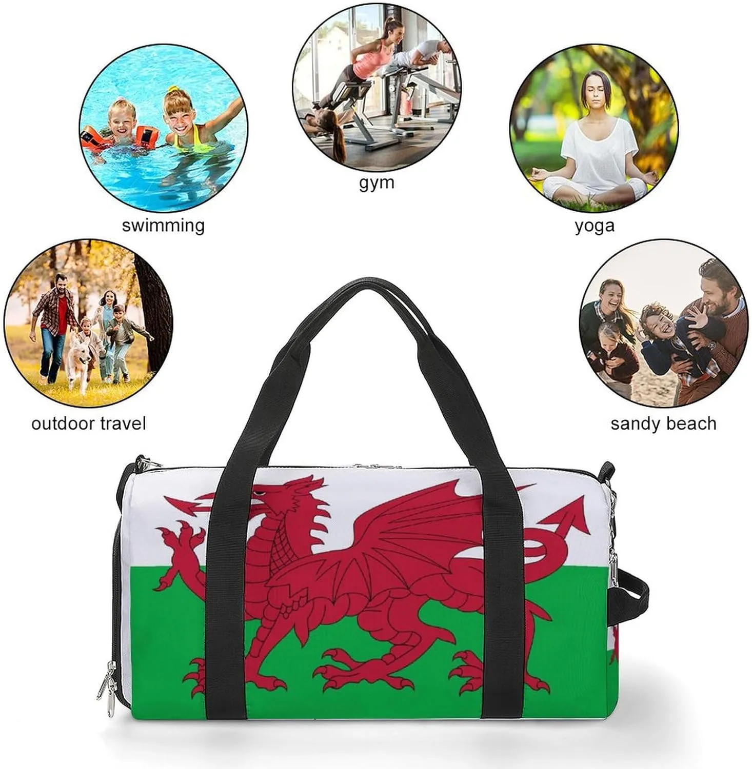 Wales Flag Sports Gym Bag for Men Women with Shoe Compartment Carry On