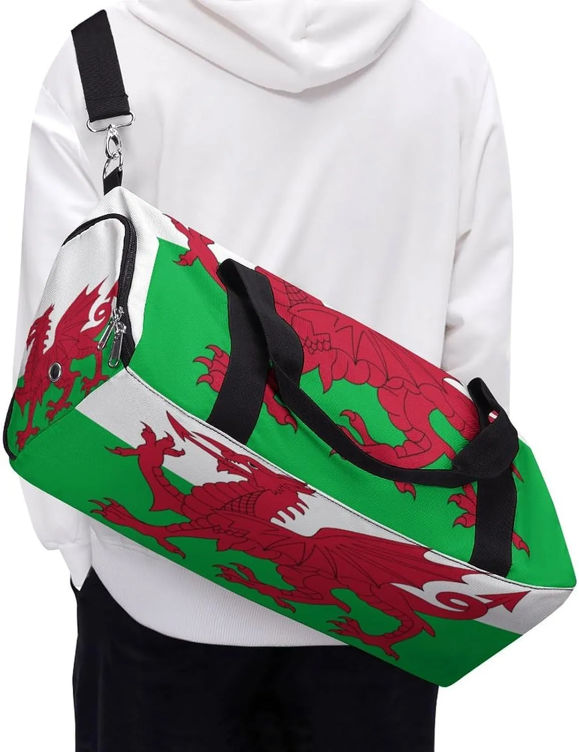Wales Flag Sports Gym Bag for Men Women with Shoe Compartment Carry On