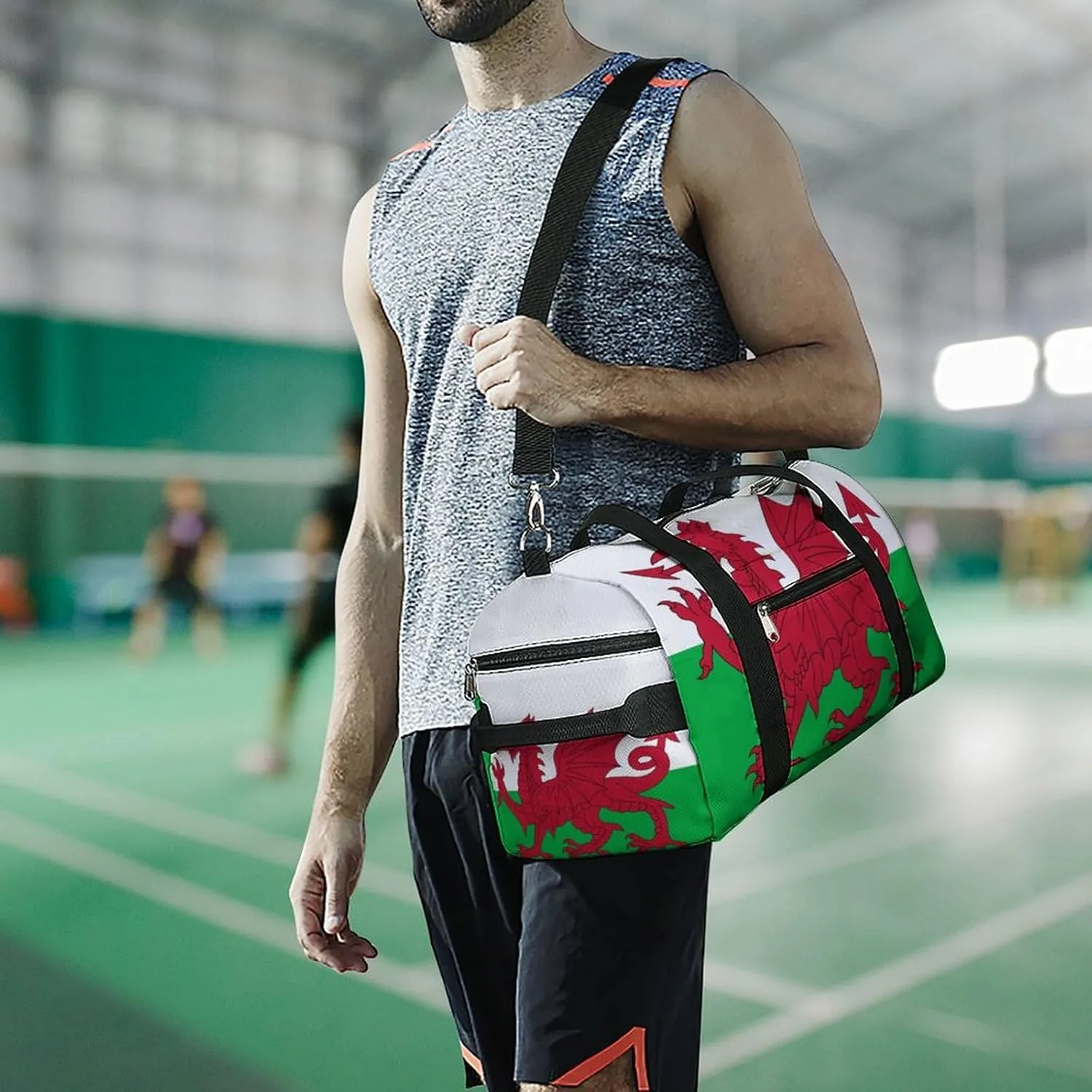 Wales Flag Sports Gym Bag for Men Women with Shoe Compartment Carry On
