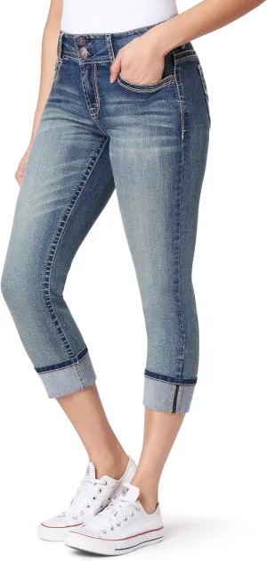 WallFlower Women's Luscious Curvy 23.5'' Crop Mid-Rise Insta Stretch Juniors (Standard and Plus)